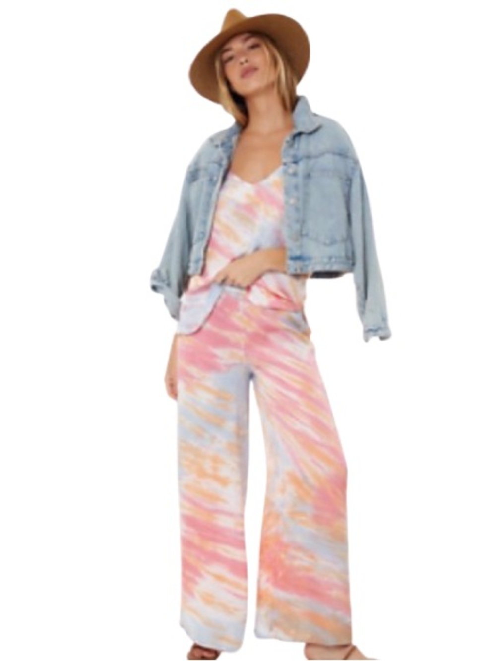 Young Fabulous & Broke Pink Multi Tie-Dye Wide Leg Satin Pants Size S